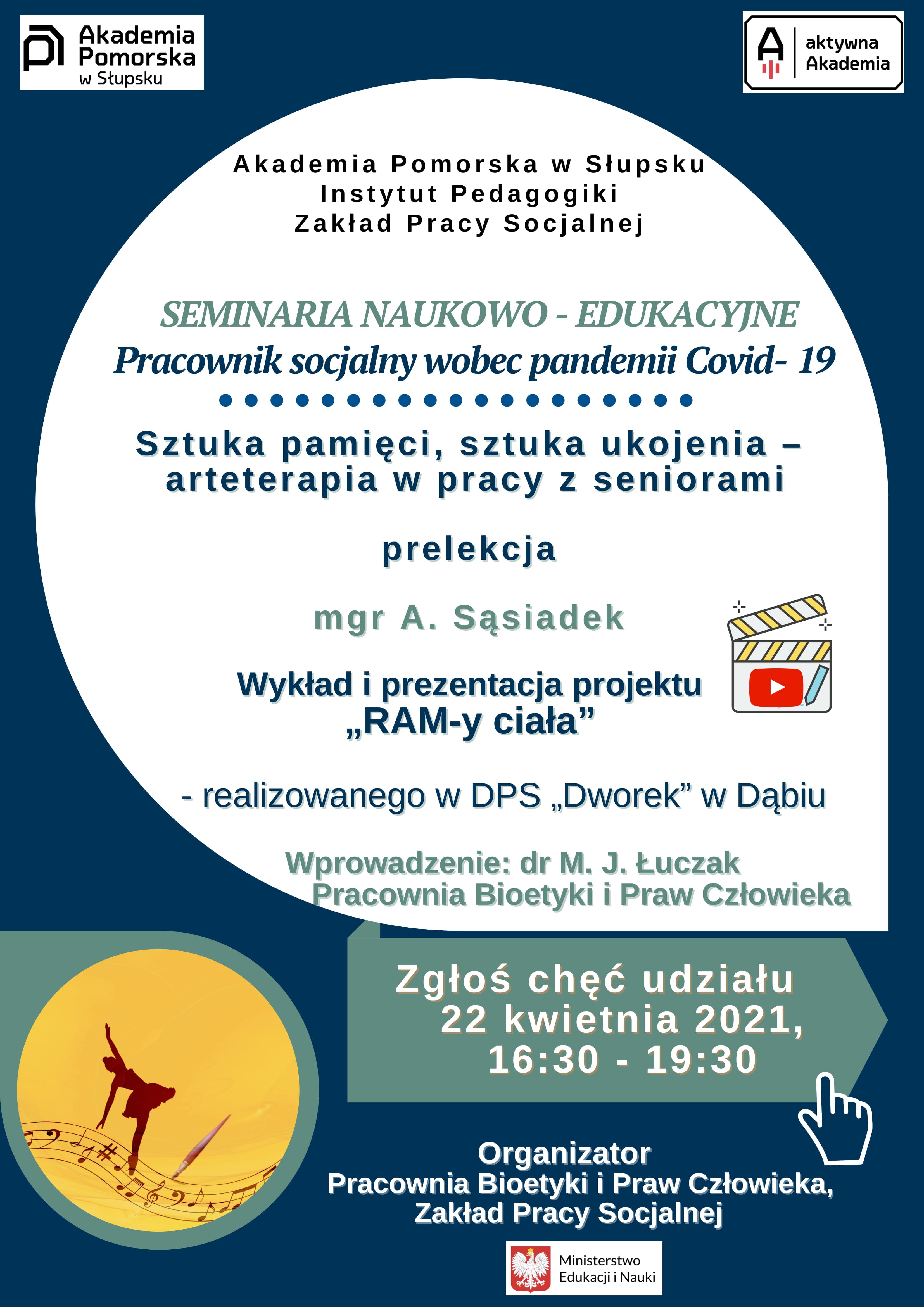 Seminarium naukowo-edukacyjne z cyklu „Pracownik socjalny wobec pandemii Covid-19” realizowane w ramach projektu Ministerstwa Edukacji i Nauki